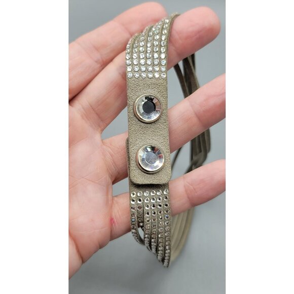 Authentic Swarovski Crystal Grey Suede Rhinestone Wrap Around Bracelet B1A - Picture 5 of 7